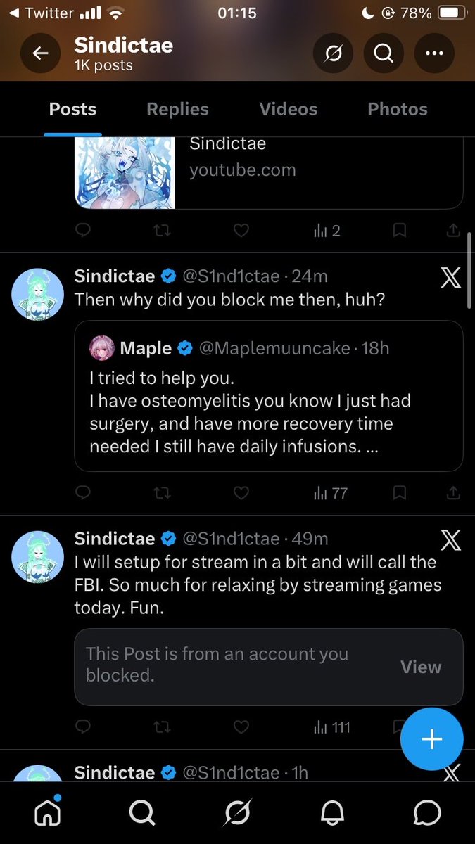 Maplemuuncake's tweet photo. I blocked you because you weren't listening, my health isn't great you didn't understand I couldn't handle all your problems, AND my health at the same time. 

I can't help anyone if I'm dead or incapacitated.

You were blocked because you kept at me for the reason of " tell pavlov " I don't want to be in the middle of two fighting people.

AGAIN. I have a PICC line, I have an hour of energy a day, I'm still doing daily infusions, I'm still on STRONG painkillers every four hours. You demanding help and needing to be waited on hand and foot isn't possible for me. You're harassing someone critically ill this isn't the cute " cough cough ' I'm sick' " this can take my dominant arm from me. And for those reasons I can't help you. I refuse to help you.