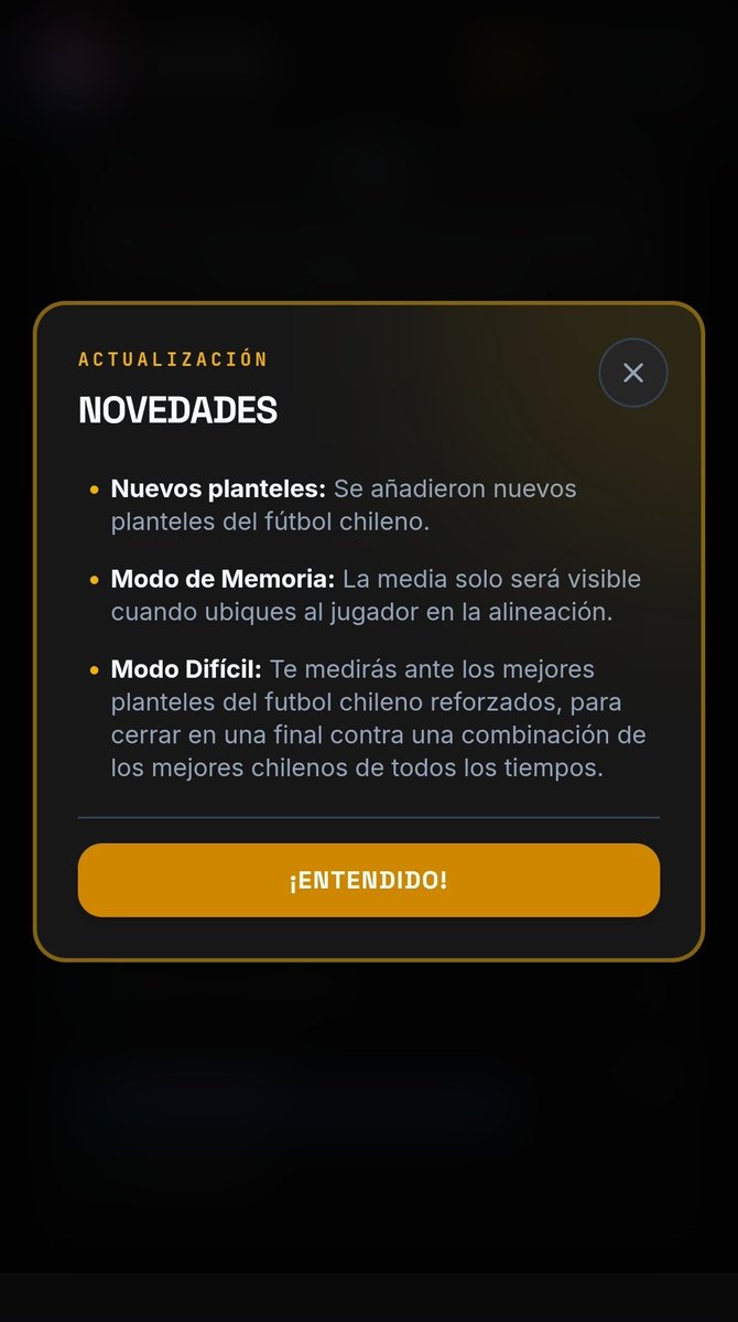 ajpr__7's tweet photo. 🇨🇱⚽️ Hay nueva actualización de https://t.co/v1NgNibwYu, con Modo de Memoria, en que eliges a los jugadores sin saber la valoración que tienen, y un Modo Difícil ante los planteles históricos del fútbol chileno para jugar una final contra un 11 de todos los tiempos. https://t.co/E7Mdt34ZM5