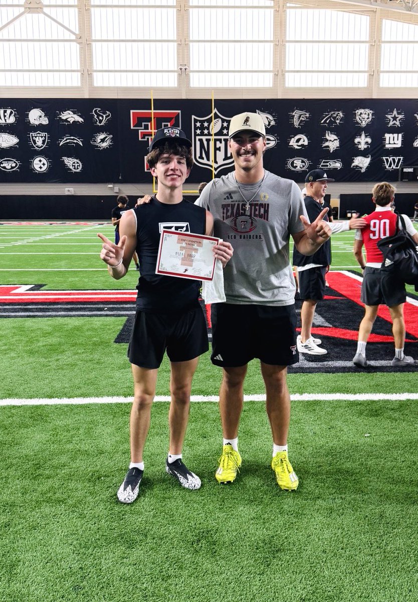 BlakeHood_'s tweet photo. A big thank you to @CoachMac_A @CoachKennyPerry @JoeyMcGuireTTU @willkaroll great camp today always thankful to learn new things. @jackburgess47 @coryelolf thank you for helping me get where I am today! Came home top punter of camp. Senior year let's go! @Jasonllew89 thank you! https://t.co/leeWhXOgtg