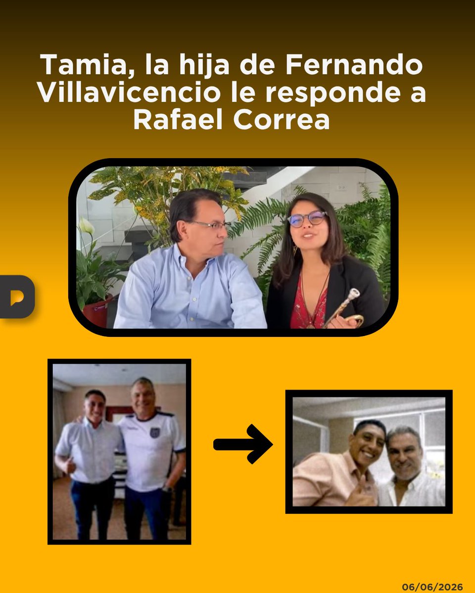 LaPosta_Ecu's tweet photo. Tras hacerse viral un video en el que Rafael Correa reconoce su cercanía con el expolicía Rodney Rengel, vinculado al caso del magnicidi0 de Fernando Villavicencio, y se refiere como “delincuentes” a sus hijas, una de ellas, Tamia Villavicencio, le respondió al exmandatario: «No recuerdo si lo conozco personalmente».

“¡JAJAJAJA! Te hacemos acuerdo, Rafael Correa. Y tranquilo, que todo está periciado y hay mucho más”, escribió Tamia, en referencia a las declaraciones del expresidente.

Además, compartió fotografías en las que aparecen juntos Correa y Rengel, así como una imagen del expolicía con José Serrano, también mencionado dentro de las investigaciones relacionadas con el caso Villavicencio.