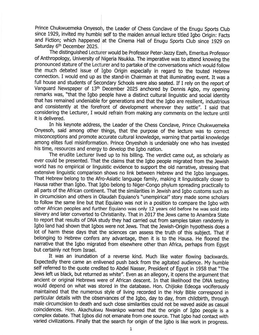 me_lordd's tweet photo. LECTURE ON IGBO ORIGIN; FACTS AND FICTION. 
CHAIRMAN’S REMARKS AND 
OTHER COMMENTS. https://t.co/vVnG1xGrlb