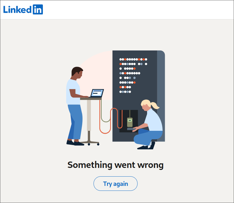 avindra's tweet photo. rare linkedin error screen https://t.co/VV6wSJAkS3