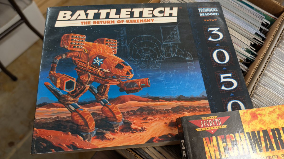 JulzVz's tweet photo. I come to my local comic shop every once in a blue moon since they also have MTG stuffs and recently I found their stash of old mech game strategy guides + Battletech world books that I had NO IDEA they had wuut?!? 

So cool! 👀🔥 https://t.co/zzDNkSnUJc