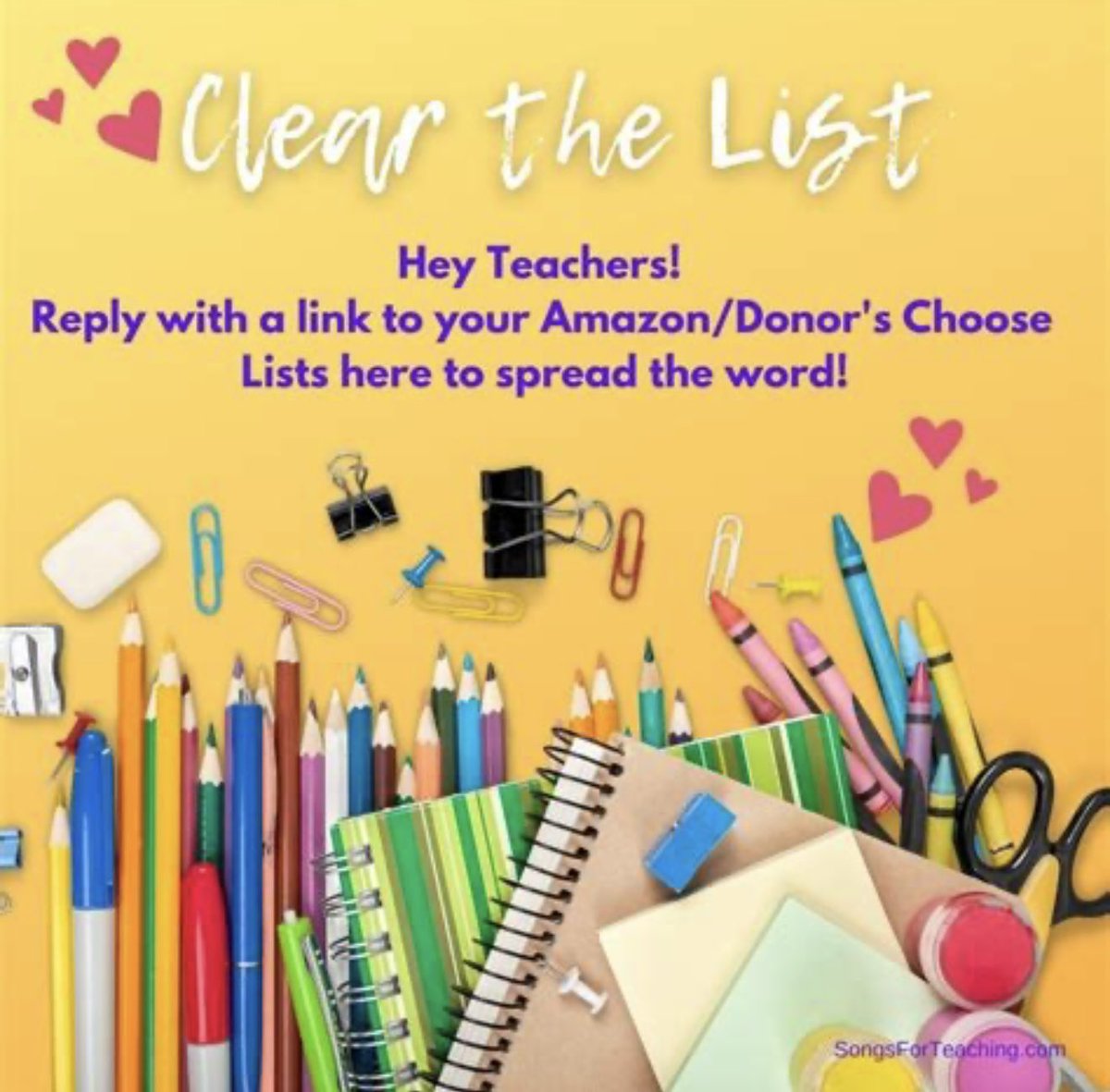 MsChrissyCO's tweet photo. Hey friends! ⬇️DROP YOUR LISTS⬇️ and I will repost them! Let’s get this party started! #ClearTheList #DonorsChoose #teachersofx #ClearTheList2026 #ClearTheList26 #AdoptAClassroom ✏️🚌🍎👩🏻‍🏫✂️📓📗🖍️🖇️ https://t.co/nC6sYs3NdG