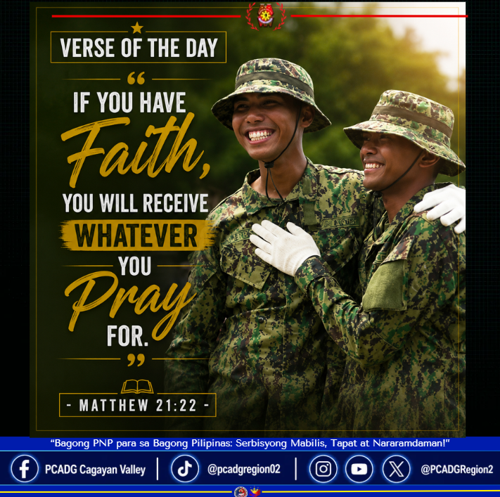 PCADGregion2's tweet photo. VERSE OF THE DAY

#SerbisyongMabilisTapatAtNararamdaman
#BagongPNPparaSaBagongPilipinas
#PCADGTagapagUgnay
#PCADGREGION2
#PCADGREGION2LIAISON

DISCLAIMER: CTTO of the photos, videos, music, and optics used in this post. No copyright infringement intended. https://t.co/761XV3My3Q
