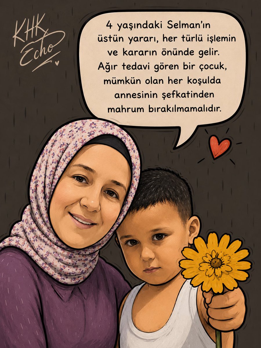 KHKecho's tweet photo. Biride Çıkıp Demiyorki:

4 yaşındaki Selman’ın üstün yararı, her türlü işlemin ve kararın önünde gelir. Ağır tedavi gören bir çocuk, mümkün olan her koşulda annesinin şefkatinden mahrum bırakılmamalıdır…

SelmanHasta AnnesiHapiste https://t.co/GpsC0tleCc
