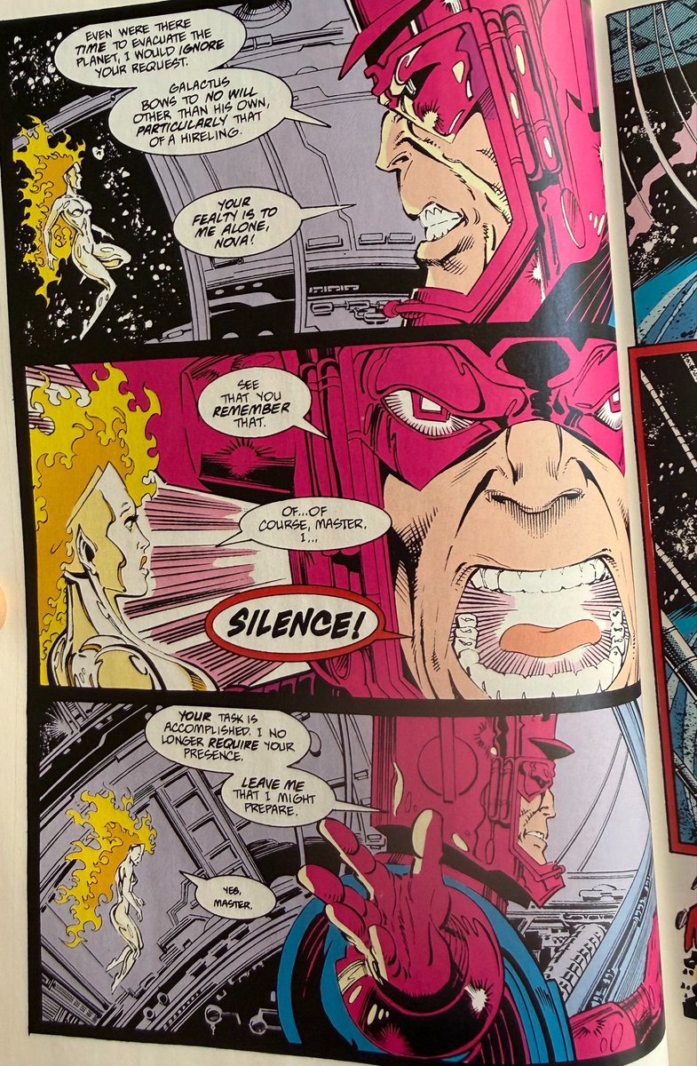 Robert_Comics's tweet photo. Galactus, tenga también su compasión, mostrándole que darle a Galactus planetas habitados aunque primitivos es un error y lo hace yendo al pasado de la Tierra donde Nova por fin aprende las comsecuencias
Y que raro es ver a Galactus sin casco
Un buen número para empezar https://t.co/5d03UDiMCZ