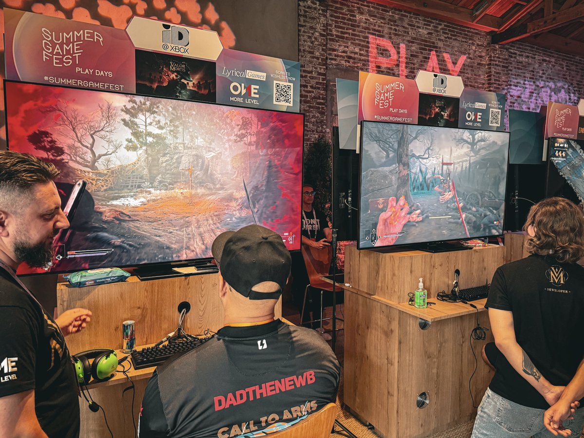 oml_games's tweet photo. We're showcasing our FPP soulslike @ValorMortis at @summergamefest Play Days ⚔️

Awesome meeting you, @geoffkeighley! Thanks for dropping by for a quick chat.

#SummerGameFest #ValorMortis #GameDev https://t.co/Ge21zDB9h0