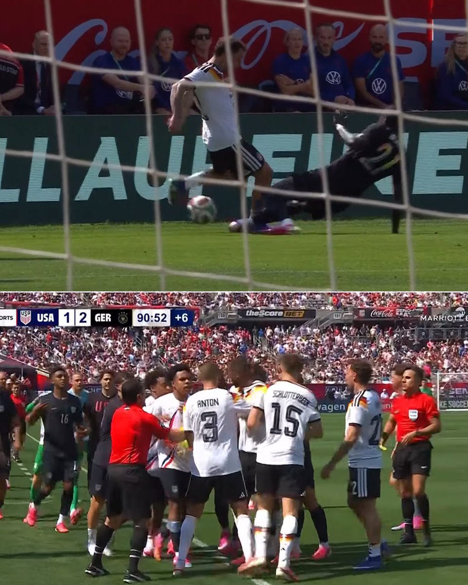 usmntonly's tweet photo. It got HEATED between the USMNT and Germany in injury time during the sendoff match after a strong sliding tackle from Tim Weah. https://t.co/nWc3pWF2y7