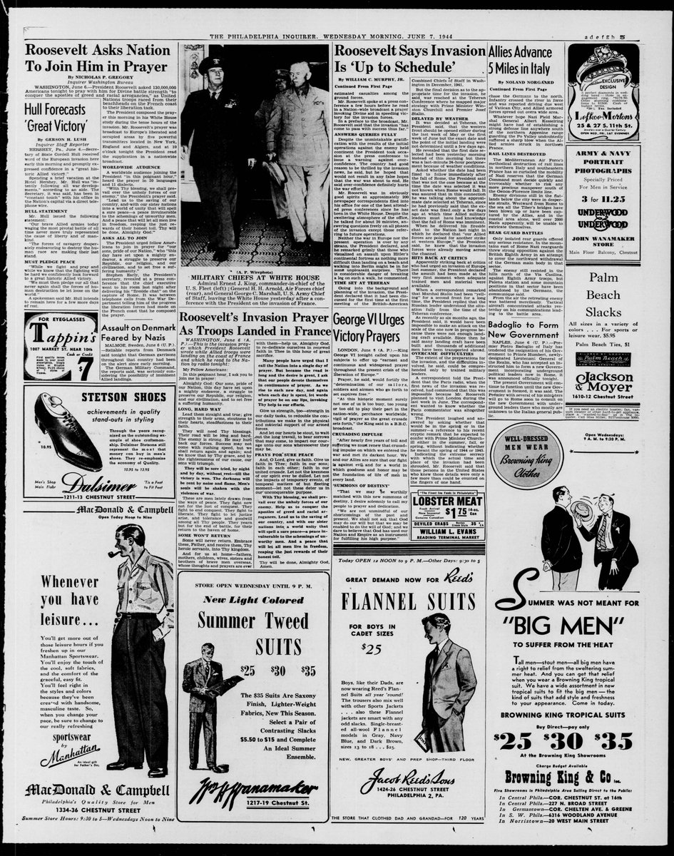 comlabman's tweet photo. 19440607 THE PHILADELPHIA INQUIRER
Wednesday, June 7, 1944, P5, P11, P16
D-Day Invasion 'Operation Neptune'
ALLIES SMASH 13 MILES INLAND, MORE TROOPS POUR INTO FRANCE
2 of 2 https://t.co/V4ybCs6HSV