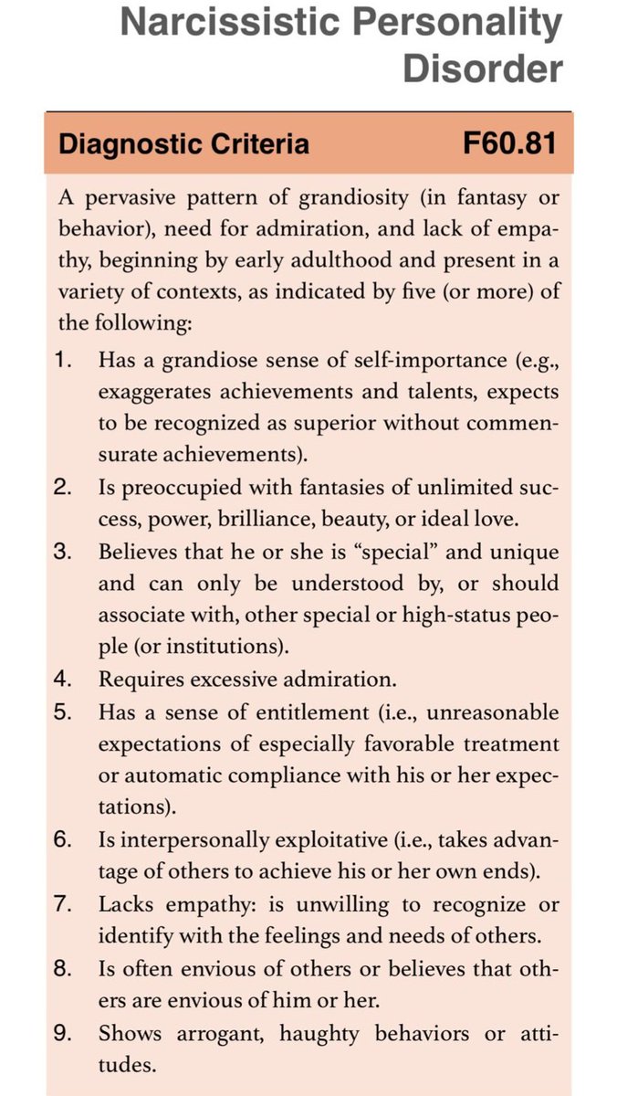TrulyTooTrue's tweet photo. @harryjsisson Trump shows every symptom of Grandiose Malignant Narcissism.

A self-centered, sadistic bully with DELUSIONS OF GRANDEUR, Trump boasts, lies, mocks, threatens, and attacks to feed his bloated ego (the #1 thing he cares about) and defend a FANTASY WORLD where he's superior to all. https://t.co/aDz9QABNvH