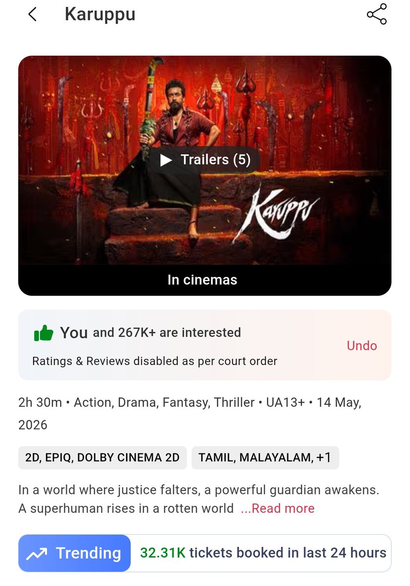 rainaramsiva's tweet photo. #Karuppu smashed around 32.3K tickets on its 4th weekend day 24🥵

@Suriya_offl na's rage💣⚡

A Saravedi🧨 Saturday🔥 https://t.co/Qd6chPbW2e