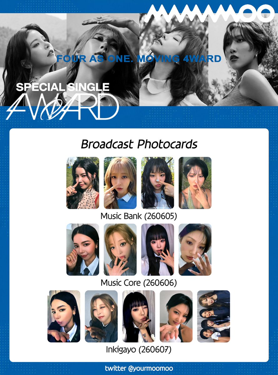 yourmoomoo's tweet photo. [MAMAMOO] Special Single - 4WARD Broadcast Template 260607

HD: https://t.co/3waH07IypD

#mamamoo #solar #moonbyul #wheein #hwasa photocard list
#마마무 #솔라 #문별 #휘인 #화사 공방 특전 포토카드 포카 리스트
#4WARD #4Flowers https://t.co/WJy2fXs8NI