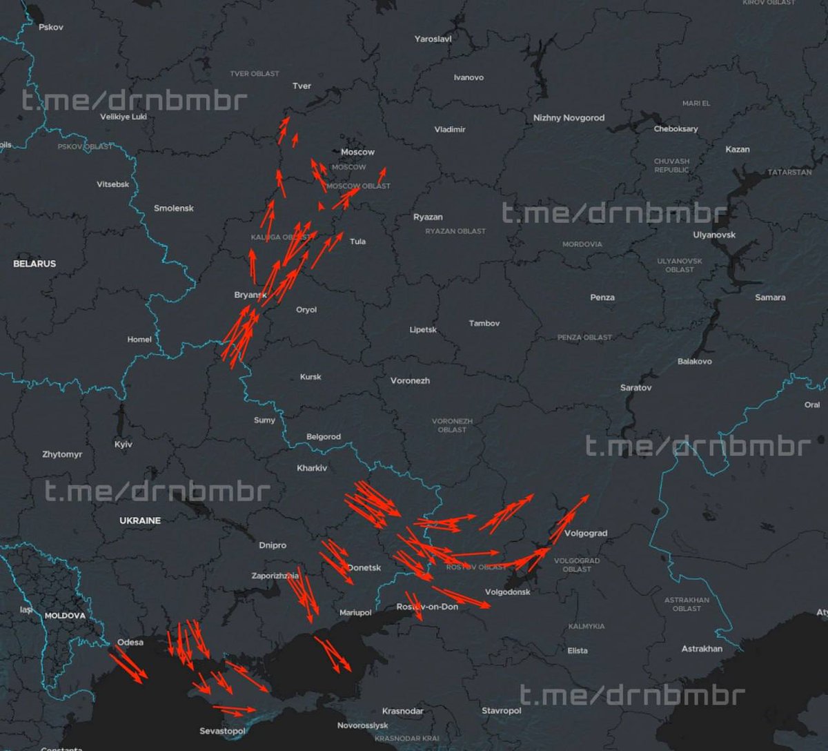 UaCoins's tweet photo. 🔥🇺🇦About 250 of our UAVs are flying to Russia right now.💥💣 https://t.co/v4g5EXVjHL