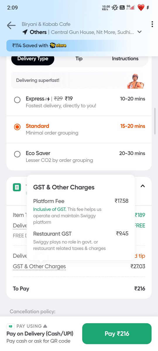 baba_shadan's tweet photo. ₹189 ka khana order kiya, bill bana ₹216.
Delivery FREE, lekin Platform Fee + GST ne kaam kar diya.
Har app convenience ke naam par naya charge jod rahi hai. Customer kab tak ATM bana rahega? 🤔 #Swiggy #FoodDelivery @Swiggy https://t.co/k6Hmzxdtuq