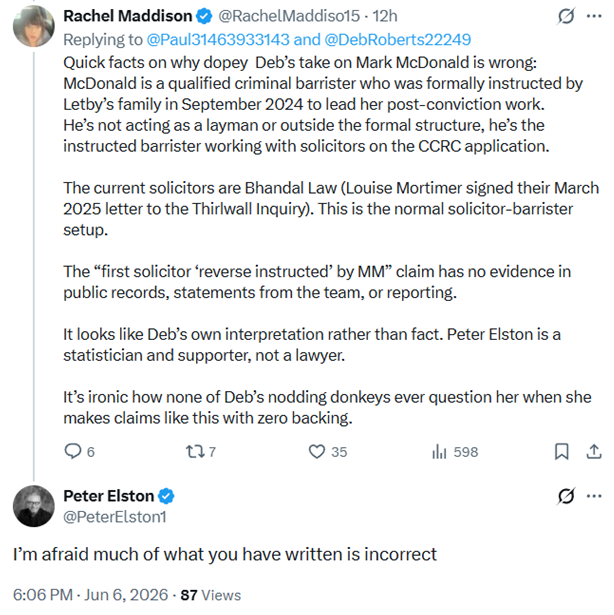 DebRoberts22249's tweet photo. Come on, @peterelston1. Are you going to finally do the decent thing and expose this fraud?

McDonald, Lee and Dimitrova have never had access to the babies medical records, have they? Their whole narrative is built on selling misinformation for their numerous documentaries, podcasts, interviews, press conferences.

Babies died, Peter. It's OK to think that Letby didn't harm them. It's not OK to be complicit in deliberately spreading a false narrative. 

You can do the right thing. You can end this. 

#innocencefraud