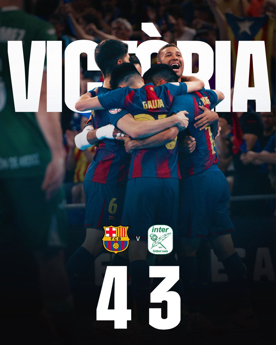 FCBfutbolsala's tweet photo. ⌚️ 𝐅𝐈𝐍𝐀𝐀𝐀𝐀𝐋

⚔️ 𝐁𝐚𝐫𝐜̧𝐚 🆚 Movistar Inter (4-3)

⚽️ Gauna (19’), E. Martel (21’), Pito (22’), Catela (30’) / Cecilio (24’), Raúl Gómez (25’), Pirata (37’)

👏🏼 Victòria molt treballada per sumar el primer punt de les semifinals!!! 

💙❤️ https://t.co/NOpdrLsmlS