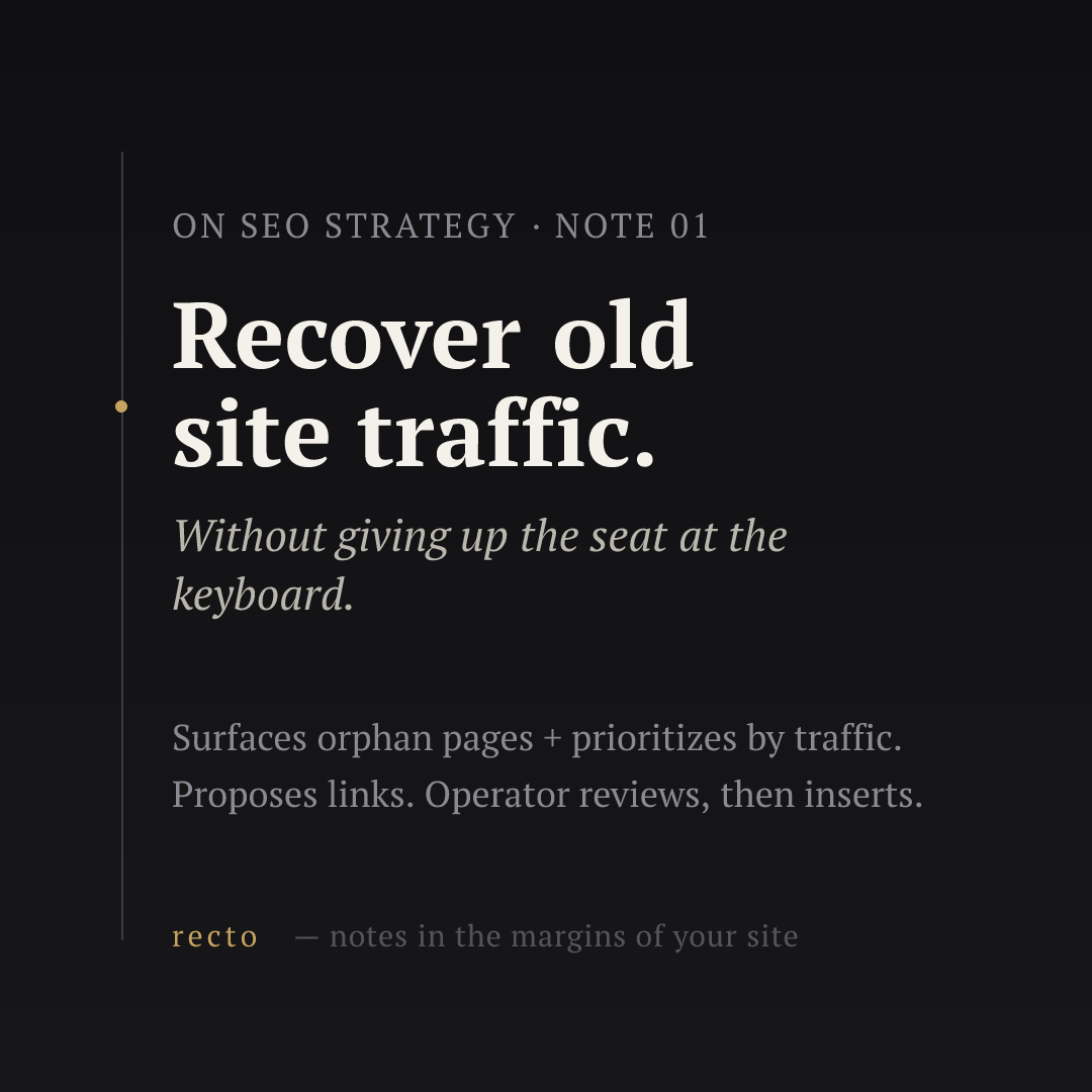 eikiyo69's tweet photo. Recover old site traffic. Without giving up the seat at the keyboard. https://t.co/bfJIBgH005
