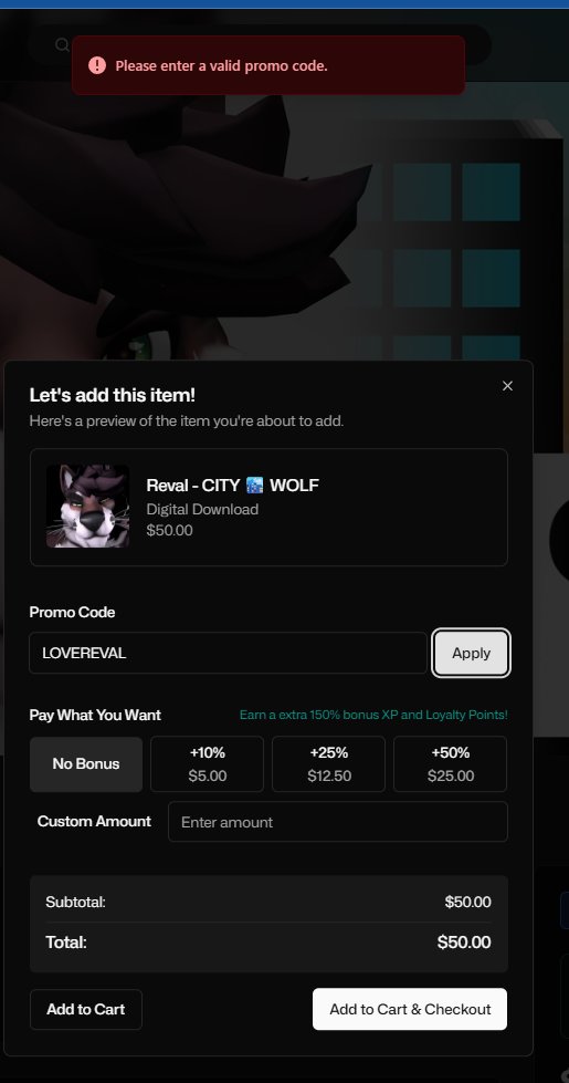 wakewolfasl's tweet photo. @Reval_Dev hey, hate to bother you here but promo code I tried to enter seems not working. https://t.co/hUzBFpK65P