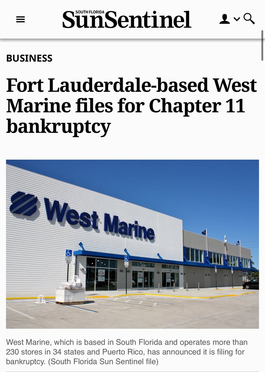 Gordon_CRE's tweet photo. West Marine’s bankruptcy isn’t just retail news. 

It’s the middle class disappearing in real time. 

When I grew up many middle class families had / shared a boat. 

Today the money’s all at the top of the industry.

The casual retail buyer who anchored the business is gone. https://t.co/fO14lyEUqE
