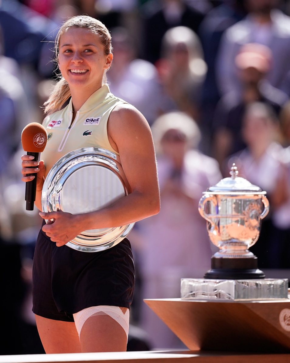 TheFirstServeAU's tweet photo. She lost the final, but won the hearts of so many. 

Maja Chwalińska entered Roland Garros at world No.114, which wasn’t good enough for an automatic main draw entry. Instead, she started one week earlier than the favourites to win the title, winning three qualifying matches, with the third round played on Court 6.   After winning 10 consecutive sets, the streak was finally over against Maria Sakkari in the third round, but Maja didn’t arrive in Paris to make up the numbers. In fact, it was the only set she dropped en route to her first-ever Grand Slam final, becoming the lowest-ranked woman to do so at Roland Garros since the rankings system started in 1975. 

Maja was so unknown that she didn’t even have a sponsor, which explained the different outfits each match.

Despite guaranteeing herself a prize money sum of €1.4 million, she was worried about not having enough money to cover her hotel accommodation, until Polish sports drink company Oshee helped cover the remaining costs. 

The 24-year-old has risen 93 spots in the WTA rankings to a career-high No.21. That was unthinkable five years ago, given she took a four-month break from tennis to help overcome depression, which is the moral of the story:   In the midst of darkness, light persists.