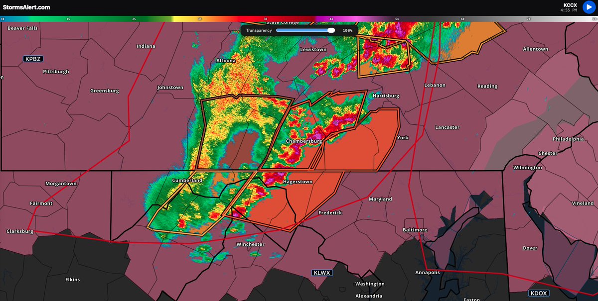 WaynesboroPA's tweet photo. A strong thunderstorm is moving through Franklin County Pennsylvania.  Seek shelter in the warned area.  The main threat with these storms is 70mph winds and quarter sized hail.  There is a considerable damage threat with these storms.  Latest alert: https://t.co/Mzv3aZU0vH https://t.co/LdLrl8qRPk