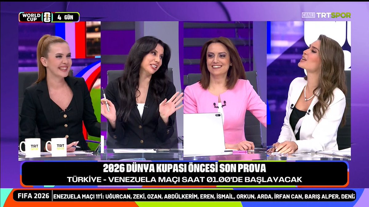 kenzelville's tweet photo. TRT Spor'da Dünya Kupası programını 4 kadın yapıyor. Tarihte ilk olabilir. https://t.co/8LPt4LO4oU