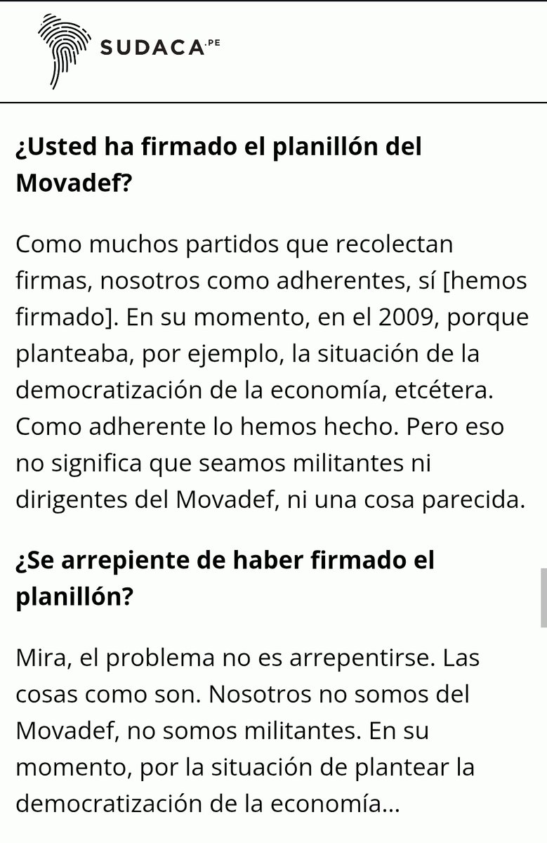 paolobenza's tweet photo. El ejemplo más claro, para hacerla corta, es César Tito Rojas. En 2021 lo entrevistamos para Sudaca. Es diputado por Puno por JPP.

Él mismo ha aceptado que firmó el planillón del Movadef, aunque no reconoce el documento donde aparece como miembro de su primer Comité Electoral. https://t.co/FfR4JOK6XK