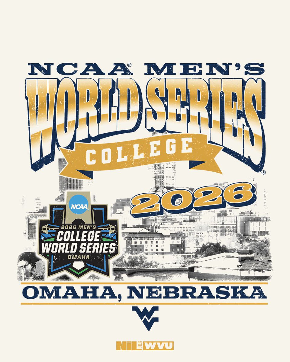 WVUNILStore's tweet photo. First time, best time!! 

Wear history with our @nil_store official College World Series merch: https://t.co/ZVdiueJlQf https://t.co/m9KTwCxP9q