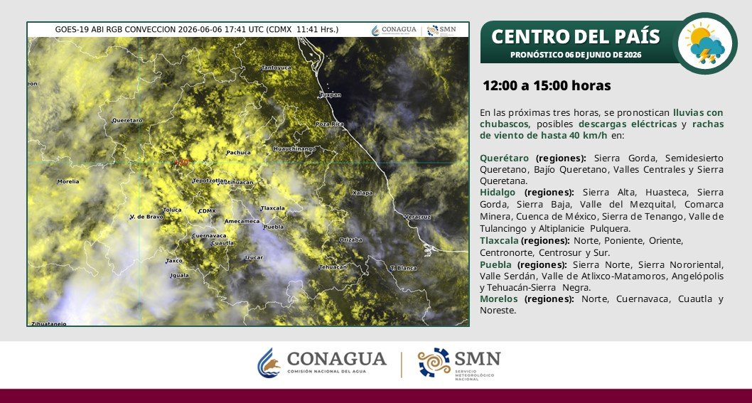conagua_clima's tweet photo. Para esta tarde se prevén #Chubascos y #Viento con rachas de hasta 40 km/h en regiones de #Querétaro, #Hidalgo, #Tlaxcala, #Puebla y #Moreos. Detalles, en la imagen https://t.co/4OXndgAzAw
