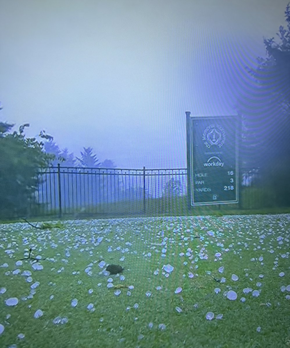 JoeyDeBerardino's tweet photo. JUST IN: A massive thunderstorm is hitting the Memorial Tournament in Dublin, OH right now.

Heavy rains, wind and even hail is hammering Muirfield Village during a second weather delay.

Might be a while before the third round resumes.

@WDTN @MemorialGolf https://t.co/J5FQwk1OTc