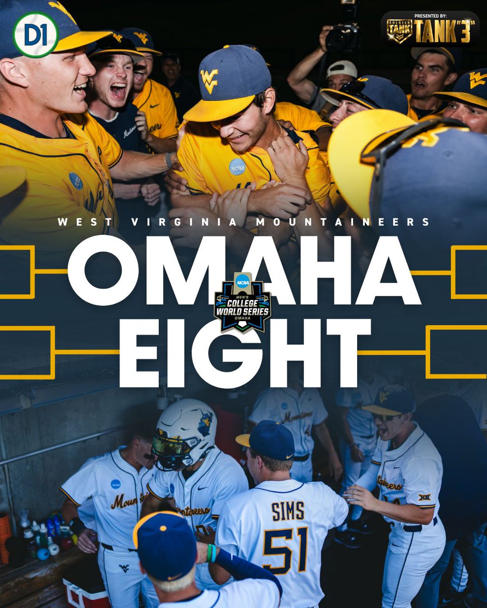 d1baseball's tweet photo. COUNTRY ROADS LEAD TO OMAHA 🎶

@WVUBaseball is headed to the College World Series for the first time in program history!

🤝 @soldier_sports https://t.co/LRDVNsQRYV