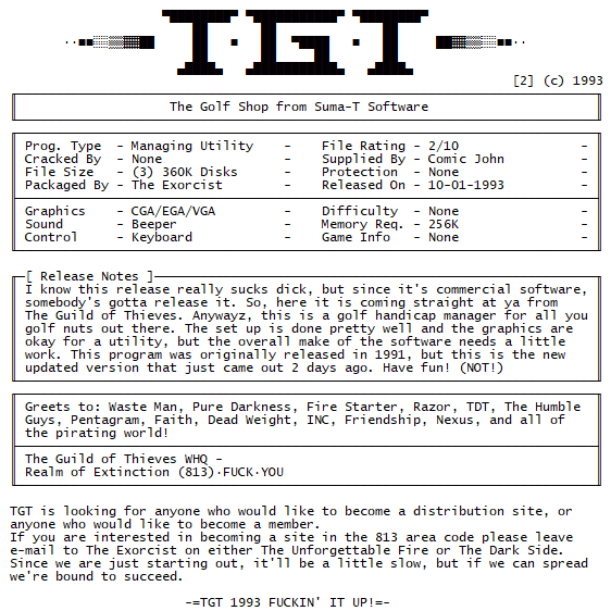 pyrescene's tweet photo. "I know this release really sucks dick, but since it's commercial software, somebody's gotta release it." -- TGT (1993) https://t.co/wjV6EXRpcQ