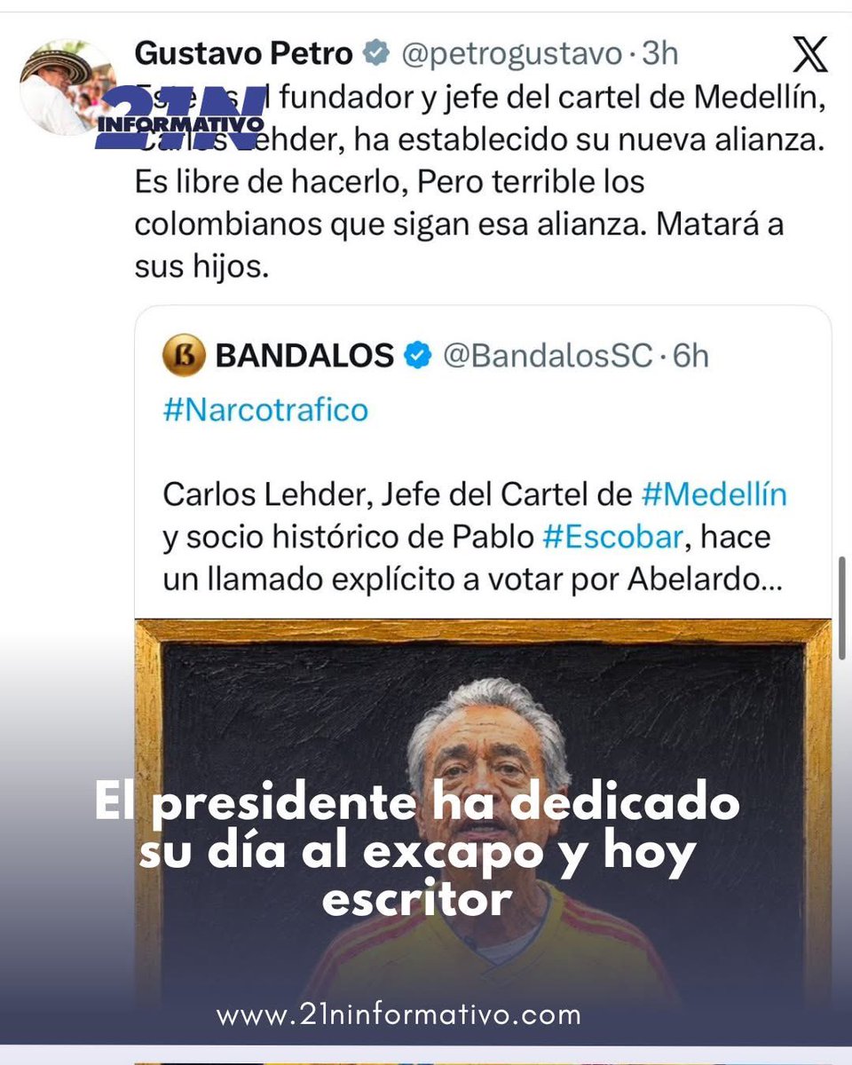 21ninformativo's tweet photo. #21NInformativo    
PETRO SE SALE DE CASILLAS POR VIDEO DE CARLOS LEHDER USANDO LA CAMISETA DE COLOMBIA 

Gracias al post del presidente de Colombia, @carloslehderesc alcanzó visibilidad nacional una vez más. Ahora tiene X https://t.co/BiBnWthojO