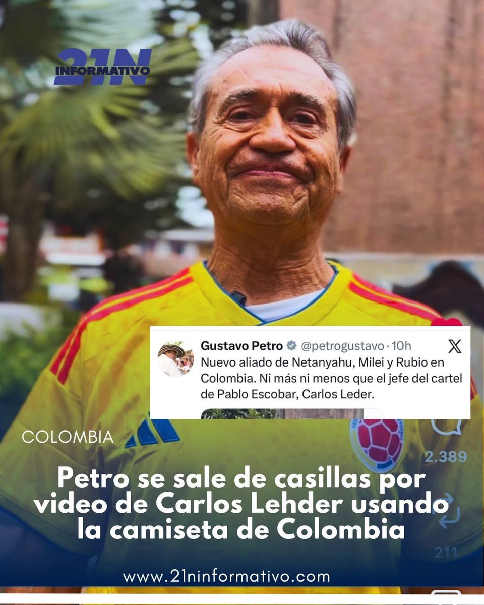 21ninformativo's tweet photo. #21NInformativo    
PETRO SE SALE DE CASILLAS POR VIDEO DE CARLOS LEHDER USANDO LA CAMISETA DE COLOMBIA 

Gracias al post del presidente de Colombia, @carloslehderesc alcanzó visibilidad nacional una vez más. Ahora tiene X https://t.co/BiBnWthojO