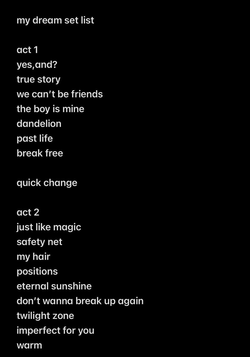 everytimevsx's tweet photo. my dream set list 
+ bad idea 
let’s see how many i tick off🥹🥹 https://t.co/RjwQJSyN8W