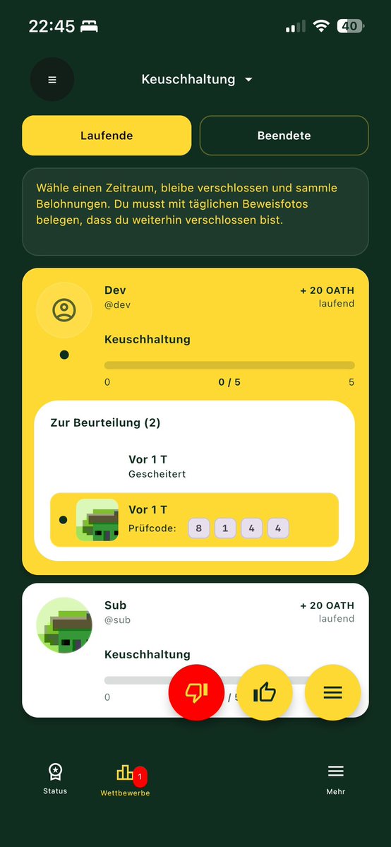 EdictaApp's tweet photo. Wir sind mit dem Challenges-Grundgerüst und der Implementierung für Keuschhaltung in #Edicta fast durch.

Der Prozess ist soweit fertig. Morgen werden wir rundschleifen und dann erstmal testen.

Wir haben auch die Anzeige noch mal verfeinert und es gibt bald neue badge-Counter. https://t.co/YZqfR3j8dY