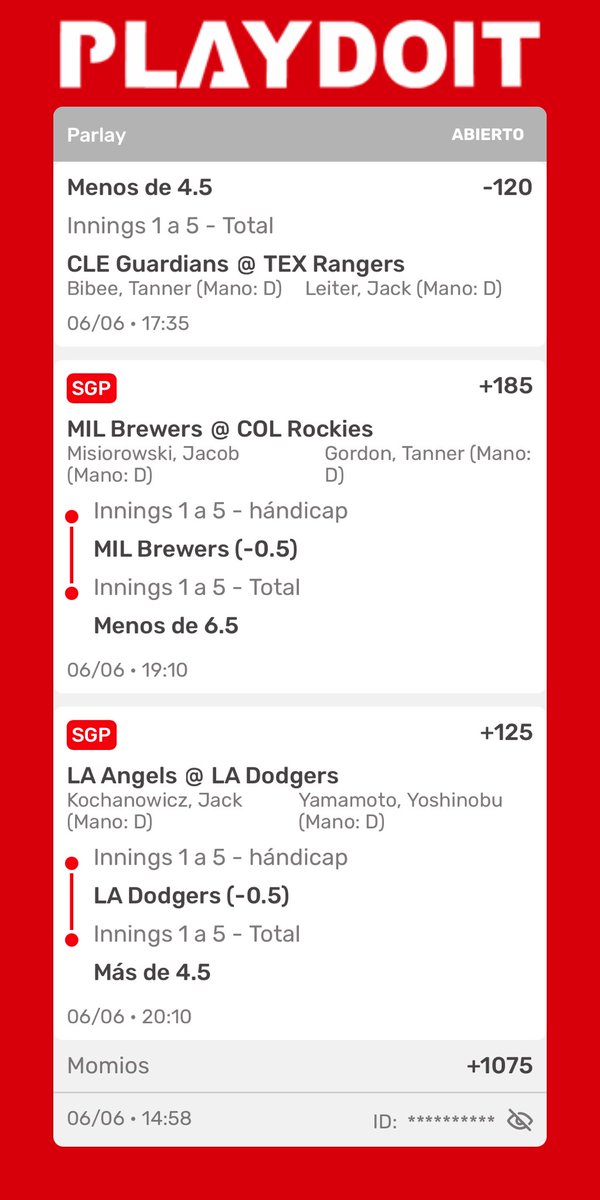 omarCT23's tweet photo. Han dado mucho apoyo y espero siga así, la jugada de la mañana se ganó y vamos a cerrar con este parlay (+1075).

Denle mucho apoyo a este tweet para que se gane, compártanlo, suerte y buena vibra a todos✅💪🏻🍀🍀🍀🍀 https://t.co/rqm1D1dj5l