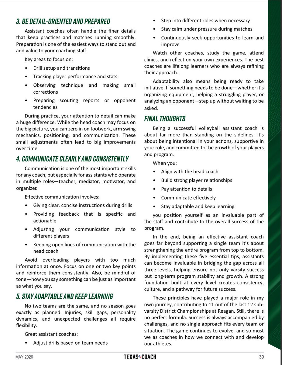 NeisdAthletics's tweet photo. We are proud of @sareaganvolley1 assistant coach Gloria Garcia for sharing her expertise in the @THSCAcoaches magazine. Her article reflects on her commitment to developing coaches, building strong programs, and serving others through leadership. @NEISD @reaganwayrhs https://t.co/XpDszOIzoI