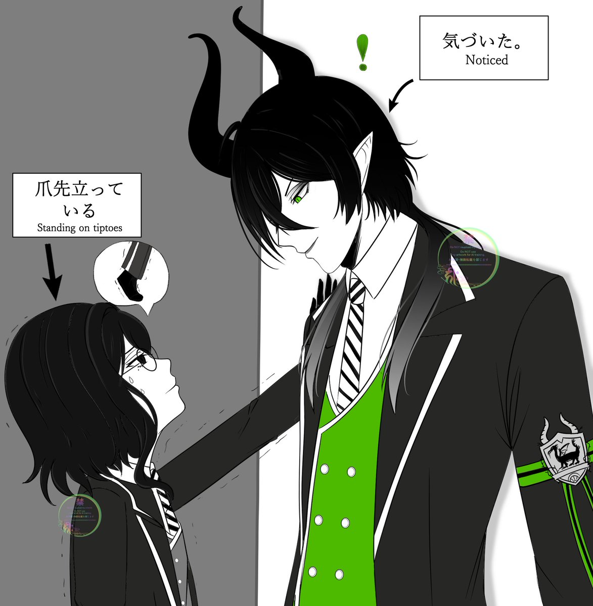 cyanluaarts's tweet photo. (⚠️マレ監風味・監顔あり・喋る）  

「背の低い監督生は壁ドンがしたくなるとき」 
（When a short Prefect wants to do a kabedon) https://t.co/zGUj3TCBv5