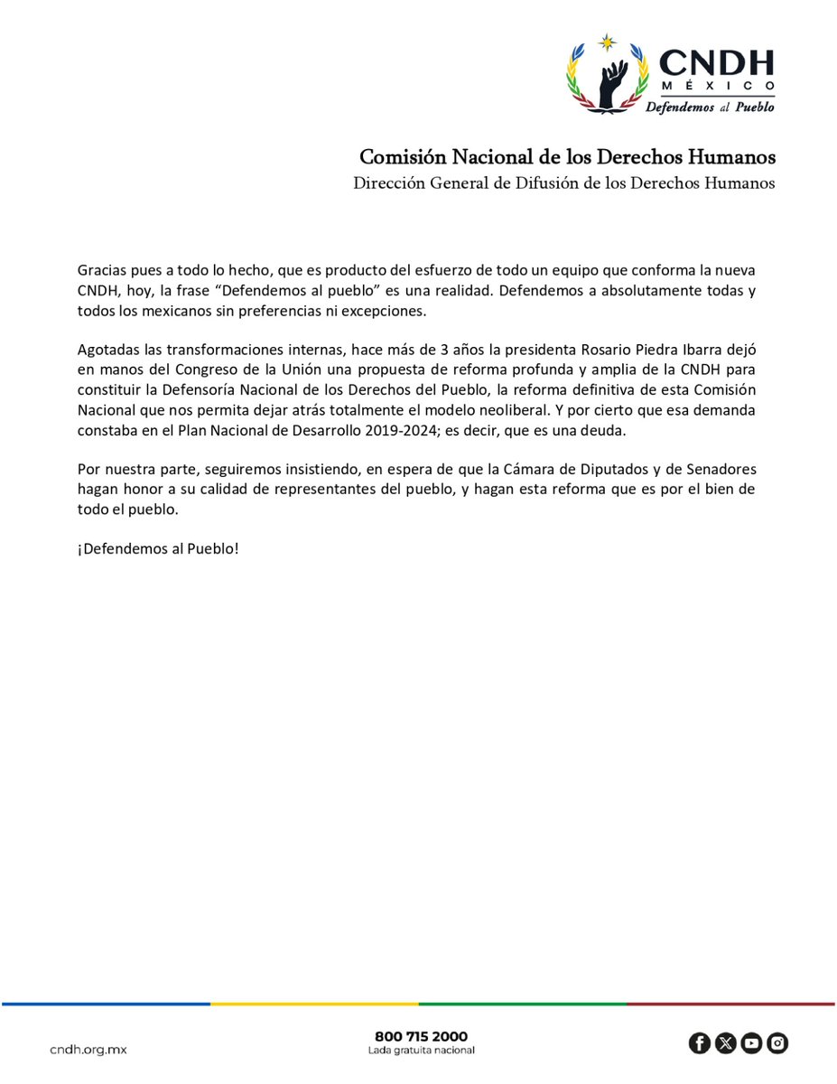 CNDH's tweet photo. La transformación de la CNDH es una realidad: más atención a las víctimas, más acciones en defensa de los derechos humanos y un compromiso permanente con la dignidad de todas y todos.

#DefendemosAlPueblo https://t.co/NSzIHm9vgy