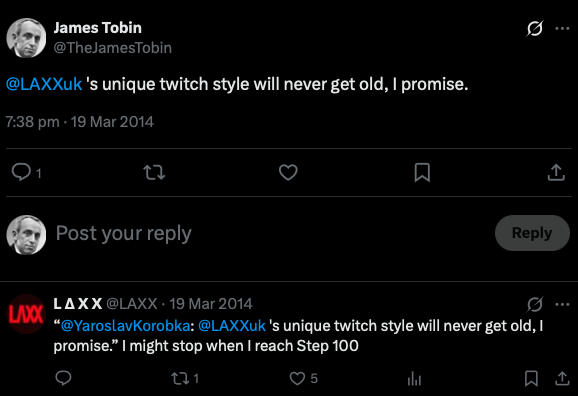 TheJamesTobin's tweet photo. @LAXX Thanks for your music during these years, bro... But I'm still waiting for those 94 steps https://t.co/OzK5EHSLg0