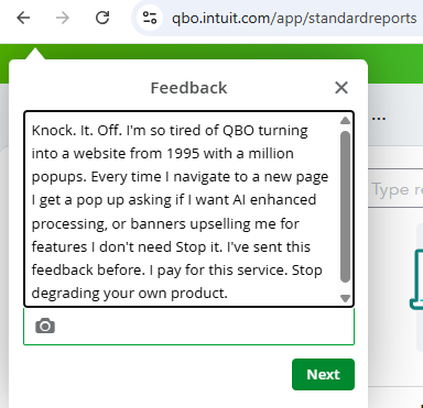 tfbuck's tweet photo. Hey @QBCares. You offer the ability to share feedback, but I'm not sure you're listening. Do people read this? Do they take action on it? https://t.co/avpp4FMJWH