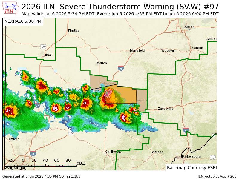 hamcoarpsc's tweet photo. ILN continues Severe Thunderstorm Warning [damage threat: CONSIDERABLE, wind: 60 MPH (RADAR INDICATED), hail: 1.75 IN (RADAR INDICATED)] for Delaware, Franklin, Licking [OH] till 6:00 PM EDT https://t.co/fhFftvq89y https://t.co/mYBzts3qlv