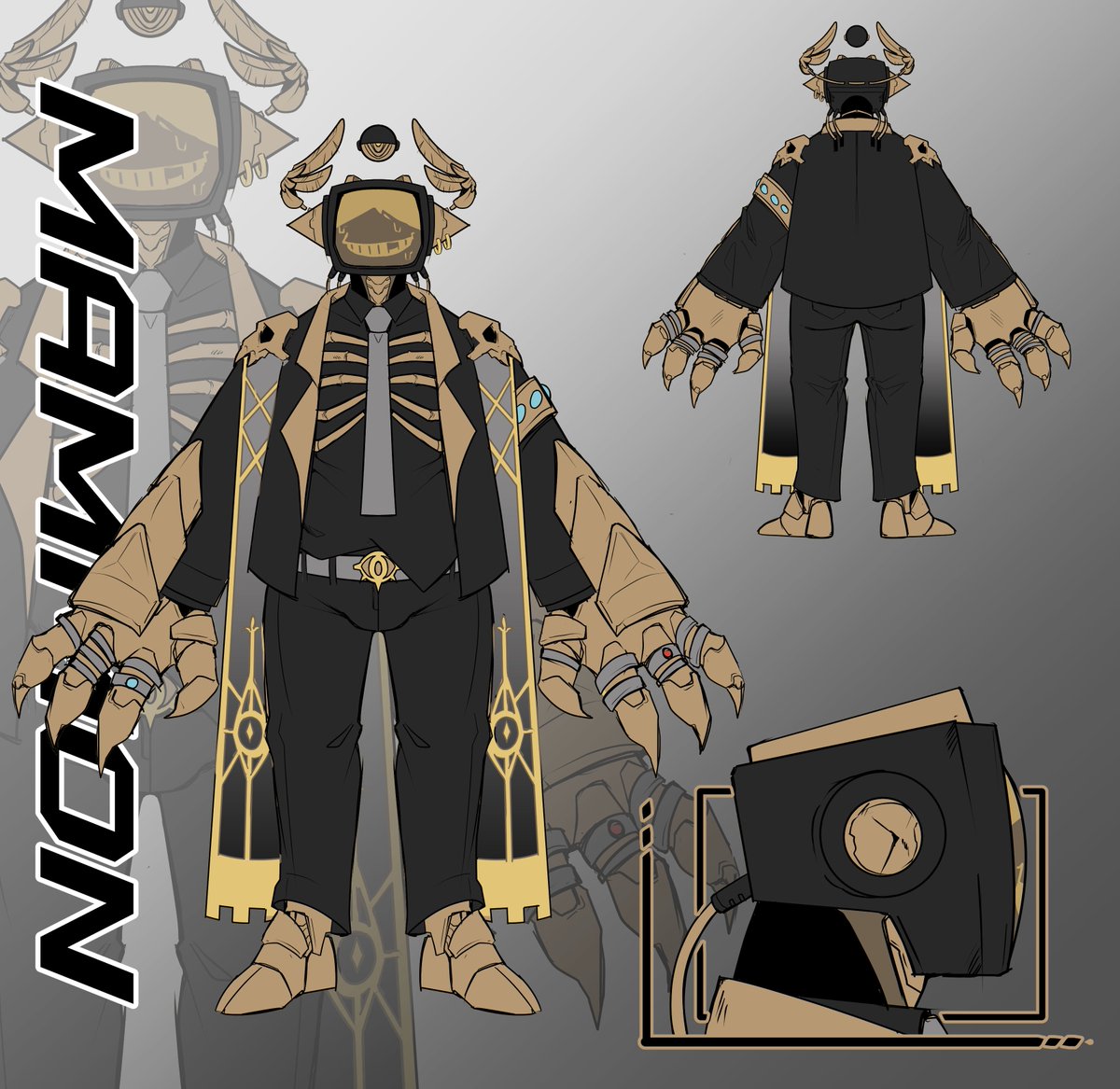 BaptizedInSqrt's tweet photo. Redesigns of the sin of Wrath, Satan, and the sin of Greed, Mammon. I specifically have thoughts abt mammon, bc while i thought his old outfit was super sexy, in modern times i think greed presents a lot different than just opulence and gold. So i went the sleazy corpo route! https://t.co/tbOH8Z2Cyd