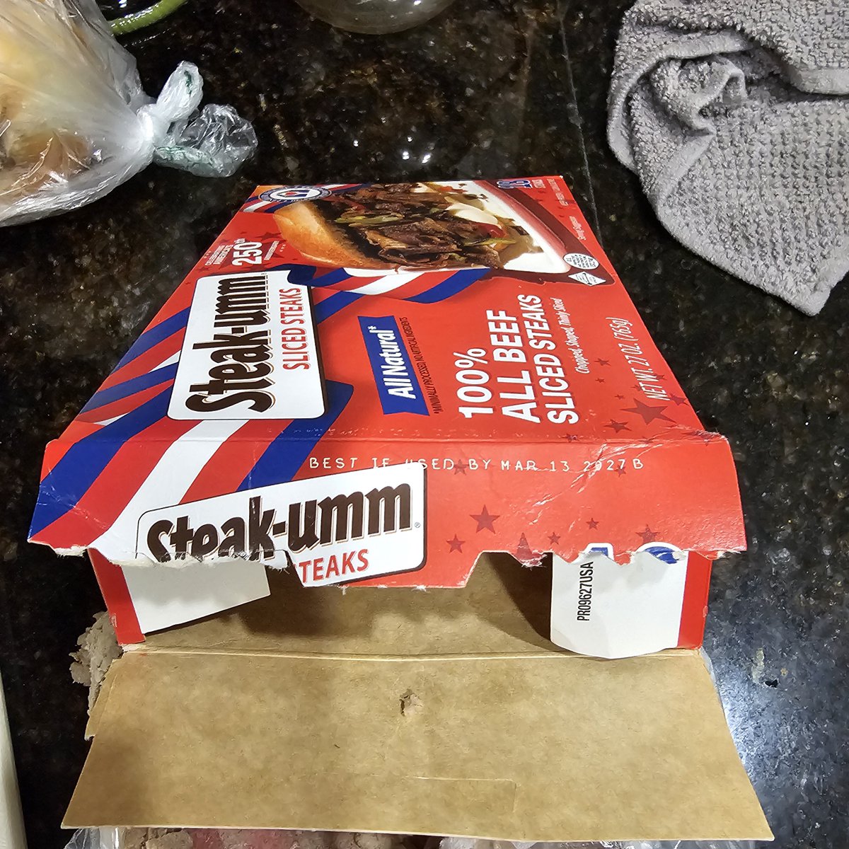ZooSolo's tweet photo. Just gotta say I wouldn't feed this to my dog. I saw the great picture on the package and couldn't wait to eat. But upon opening I got old freezer meat paste with a witness of an area of pink found while searching through the package. This is supposed to be good for another year lol. This is unacceptable.
@steak_umm