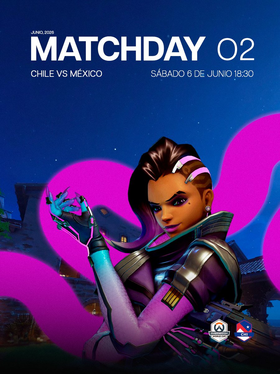 OWWCChile's tweet photo. 🇨🇱 ¡La Roja sigue firme! Este sábado 6 de junio a las 18:30, Chile se enfrenta a México en la Overwatch World Cup 2026. 🏆 Vamos con todo, #TeamChile  a pintar de rojo las tierras mexas.

👾https://t.co/kG4wQgB0jT
👾 https://t.co/hJBzVKpiVo

#OWWCCHI2026 #VamosLaRoja #OWWC2026 https://t.co/yDGR3Rm5n4