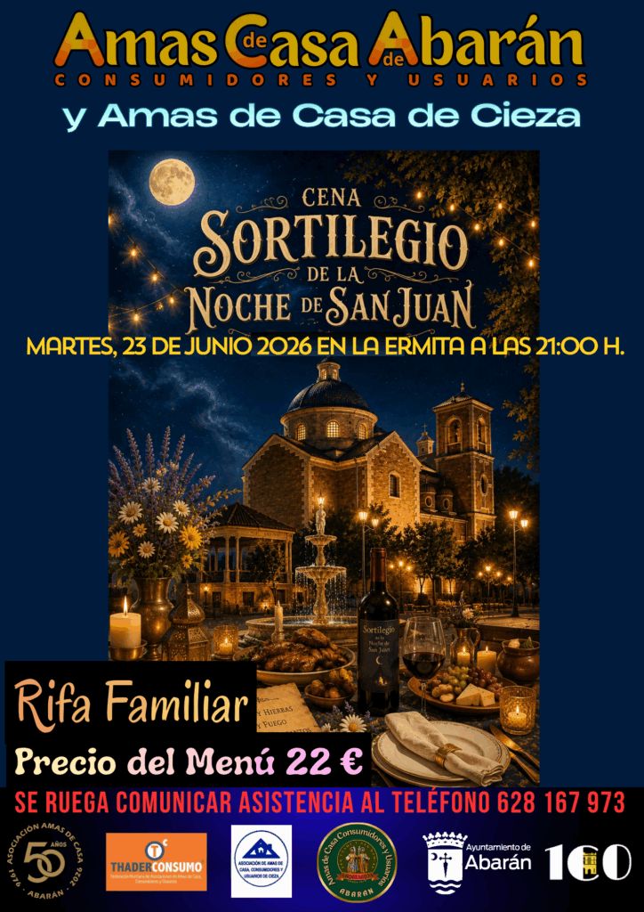 AbaranDirecto's tweet photo. Nueva noticia en Abarán Directo:

La Asociación de Amas de Casa de Abarán celebrará una mágica Cena de Sortilegio en la Noche de San Juan

https://t.co/1ZLjxBhqO7 https://t.co/ribl3oEvS7