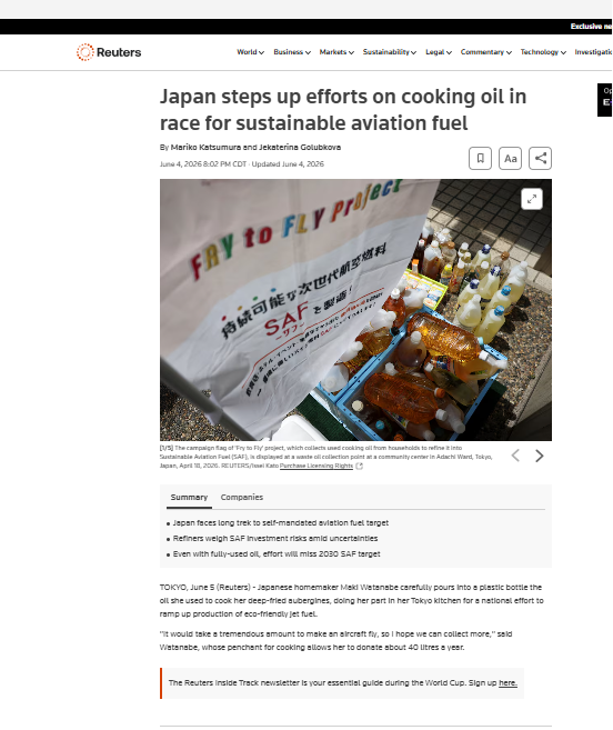 anasalhajji's tweet photo. ✈️The three Fs: Fry, FAT, Fly 
✈️Fry to Fly
✈️Get Fat to fly
 
Japan steps up efforts on cooking oil in race for sustainable aviation fuel https://t.co/OmsIfLg8At