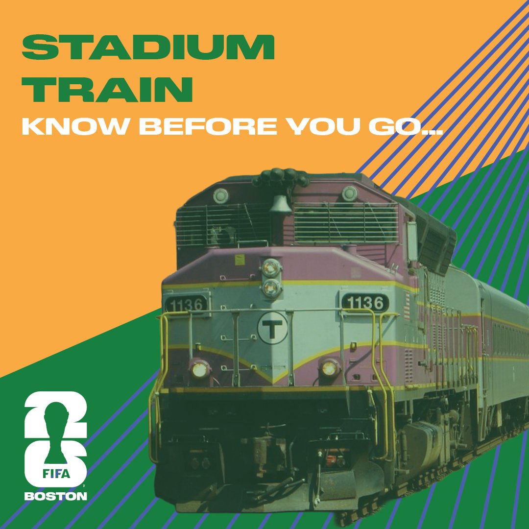 FWC26Boston's tweet photo. Buy your train ticket today! https://t.co/rMwXAW6wm3 Disembarking at Foxboro Station puts you right in the heart of the action, only a short walk from the stadium. For match ticketholders holder only. Limited tickets available. #WeAreBoston @thembta @mbta_cr @bostonbtd @massdot https://t.co/h3h2NW550y